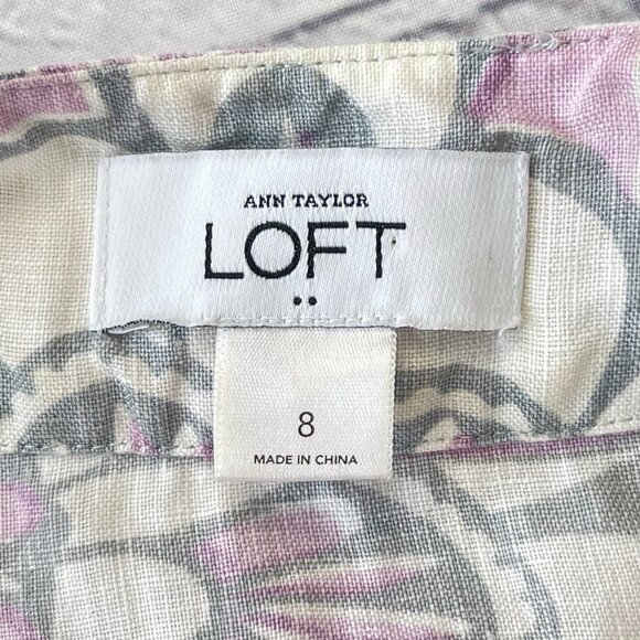 LOFT Factory woman’s 100% Linen Dress Gray Lavender Floral print sleeveless 8 - Picture 3 of 12